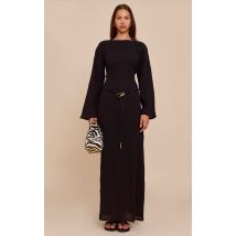 Robe longue texturée noire à manches longues, Noir