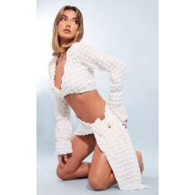 PRETTYLITTLETHING Ivory Bubble Textured Long Sleeve Beach Top