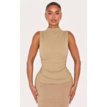 Shape Top en Sculpt kaki froncé sur les côtés à col bateau et soutien-gorge intégré, Kaki