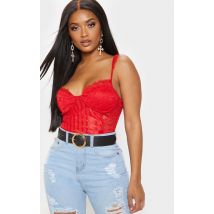Shape Red Lace Mesh Stripe Bodysuit