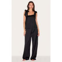 Ensemble de pyjama long satiné noir à rubans noués, Noir