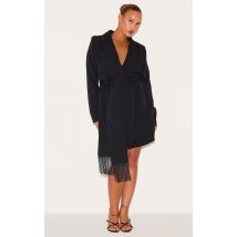 Plus Robe portefeuille noire à ceinture frangée, Noir
