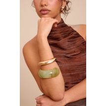 Lot de bracelets joncs en métal doré et en résine vert jade, Vert Jade