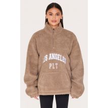 Polaire taupe à quart de zip et poche, Taupe