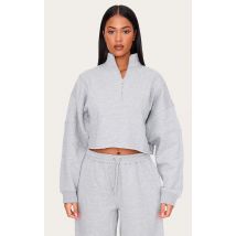 Tall Grey Marl Half Zip Crop Sweatshirt