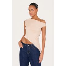 Top en mesh amande à col asymétrique, Amande