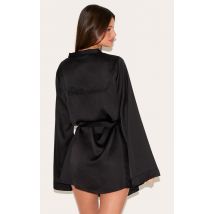Peignoir satiné noir brodé "Bridesmaid", Noir