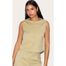 Tall Gilet de tailleur court argile sans manches à boutons, Argile