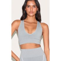 Brassière de sport côtelée grise sans coutures, Gris