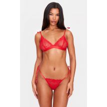 Soutien-gorge triangle en dentelle rouge à bretelles nouées, Rouge