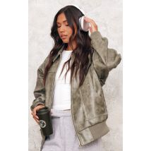 Veste bomber oversize longue en PU vert délavé, Vert Délavé