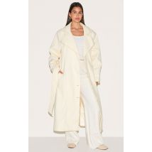 Manteau trench ample en effet laine écrue, Ecru