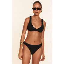 Bas de Bikini Tanga Taille Haute Froncé Noir, Noir