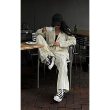 Petite White Stripe Linen Look Tailored Trousers, White