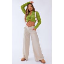 Olive Bubble Textured Tie Front Blouse