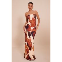 Robe bustier longue rouille fleurie, Rouille