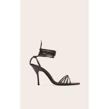 Wide Fit Olive PU Square Toe Lace Up High Stiletto Heeled Sandals, Olive