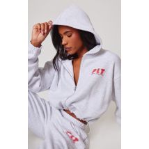 PRETTYLITTLETHING Hoodie gris chiné à zip et ourlet élastique, Gris Chiné