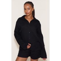 Ensemble pyjama court à manches longues en gaze noire petite taille, Noir
