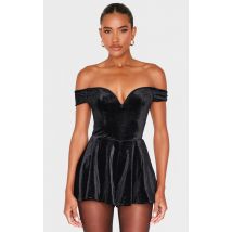 Femme Combishort ample en velours noir à col bardot en coeur | Taille 34