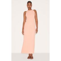 Robe longue texturée pêche à dos rond, Pêche