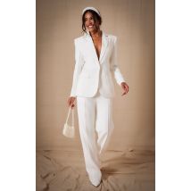 Pantalon droit tissé deluxe blanc à plis, Blanc