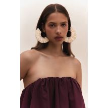 Boucles d'oreilles en raphia crème à franges, Crème