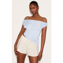 Sky Blue Crinkle Mesh Asymmetric Neck Top, Sky Blue