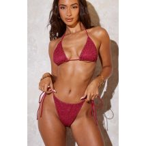Femme Bas de maillot de bain rouge cerise à paillettes et côtés noués | Taille 44