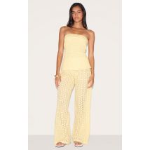 Pantalon brodé jaune citron à taille mi-haute, Jaune Citron