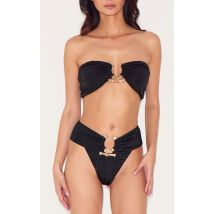 Bas de maillot de bain noir à empiècement martelé, Noir