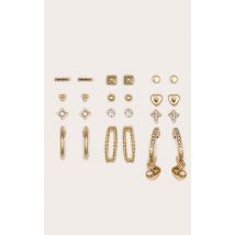Assortiment de boucles d'oreilles à coeur dorées, Doré