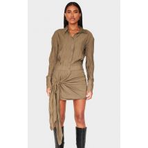 Khaki Tie Detail Shirt Dress, Khaki