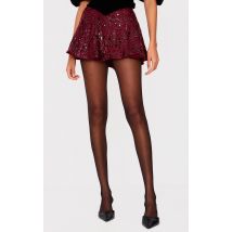 Jupe patineuse plissée deluxe bordeaux à sequins, Bordeaux