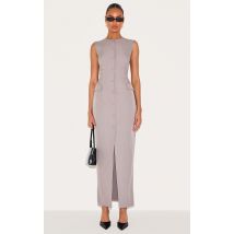 Robe longue tissée grise à boutons, Gris