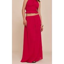 Jupe longue texturée fuchsia à taille mi-haute, Fuchsia