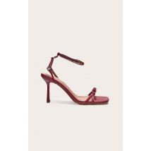 Sandales carrées en PU rouge à boucles et talon moyen fin, Bordeaux