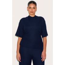 Plus T-shirt oversize doux bleu marine froncé à manches courtes, Bleu Marine