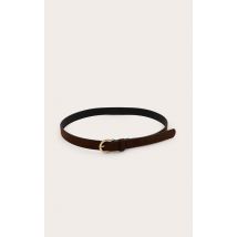 Ceinture fine en suédine chocolat à boucle dorée en demi-lune, Chocolat