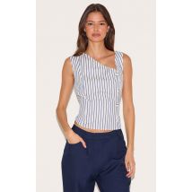 Gilet ajusté bleu à détail asymétrique et rayures, Bleu