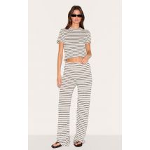 Pantalon casual texturé noir à rayures, Noir