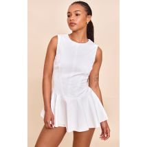 Petite Combishort jupe-short péplum en coton blanc, Blanc