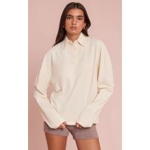 Cream Cotton Polo Collar Long Sleeve Top