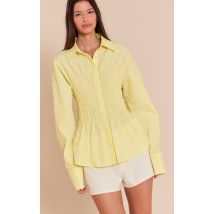 Chemise ajustée froncée jaune citron, Jaune Citron