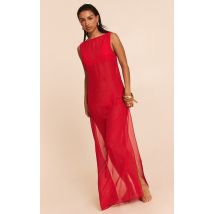 Robe de plage longue en mousseline de soie rouge sans manches, Rouge