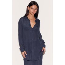 Chemise de plage oversize en effet lin bleu marine, Bleu Marine