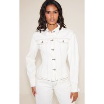 Veste en jean blanc à manches longues et taille cintrée, Blanc