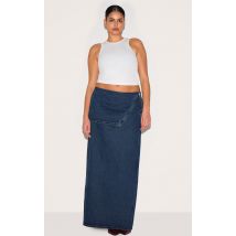 Plus Jupe longue en jean indigo à détail replié, Indigo