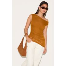 Débardeur long doux marron clair transparent à col bénitier, Marron Clair