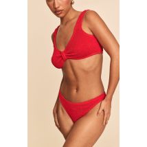 Bas de Bikini Tanga Taille Haute Rouge Froncé, Rouge